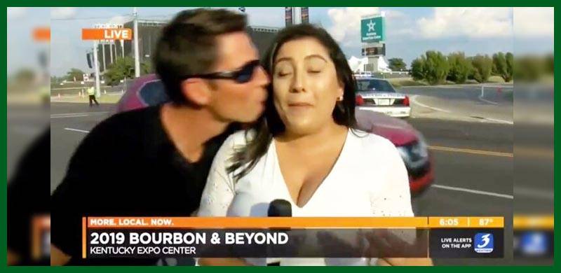 راہ چلتے شخص کو خاتون رپورٹر کا بوسہ لینا مہنگا پڑ گیا