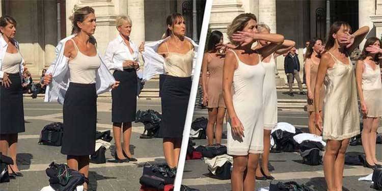   اٹلی میں سابق ایئرہوسٹس کا انوکھا احتجاج، سب کے سامنے کپڑے اتار دیئے