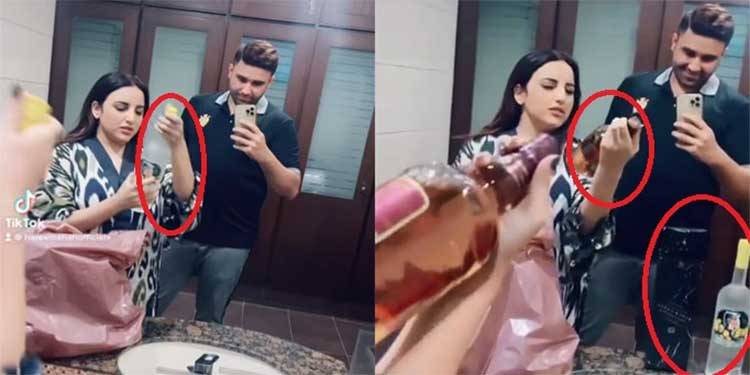 ٹک ٹاکر حریم شاہ کے ہاتھ میں شراب کی بوتلیں، ایک اور متنازع ویڈیو وائرل