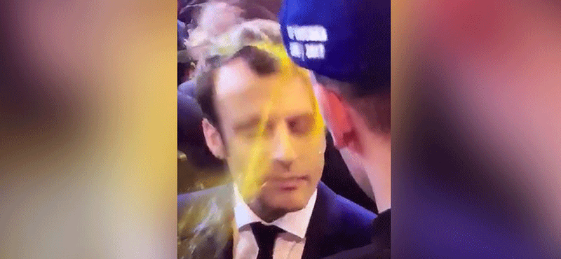 فرانسیسی صدر ایمانویل میکخواں کو تھپڑ کے بعد اب انڈہ پڑ گیا
